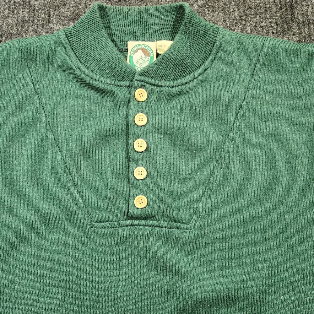 Vintage 80s Appalachian Trail Green Henley Sweatshirt Sweater Mens Large Acrylic - Picture 2 of 8